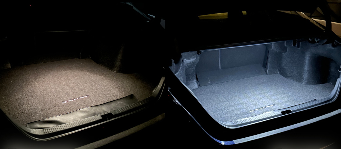 before and after image of a trunk light upgrade from stock to DDM Tuning's LEDs