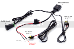 Fog Light HID / LED Harness, On-Off Switch, with Optional Strobe Function, with a H8 H9 H11 800 Connector